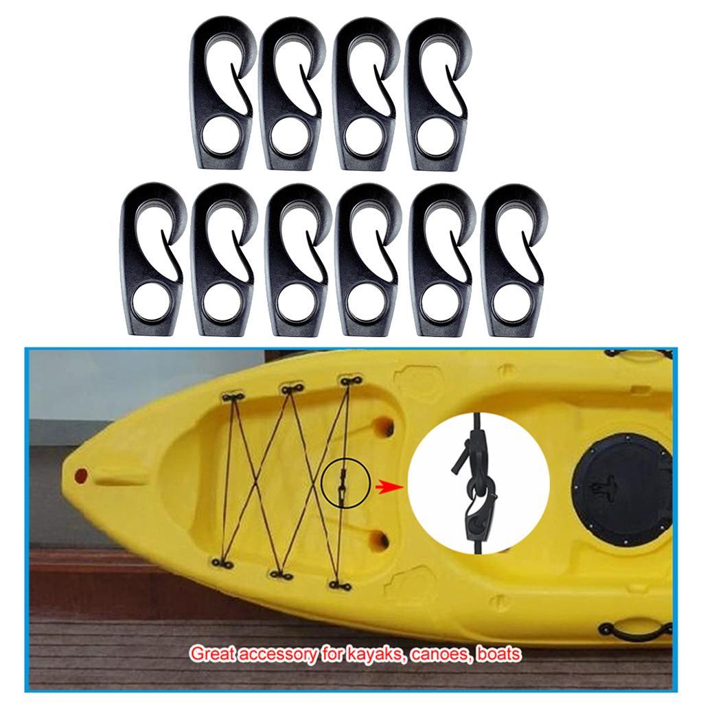 10Pcs Black Heavy Duty Reusable Nylon Bungee Hooks With Shock Cord Elastic Boat Marine Rope Hooks