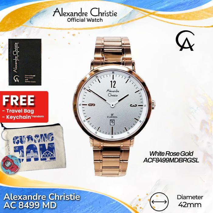 TERMURAH Pria AC 8499 MD AC 8499 AC8499MD White Rose Gold Watches READY STOCK