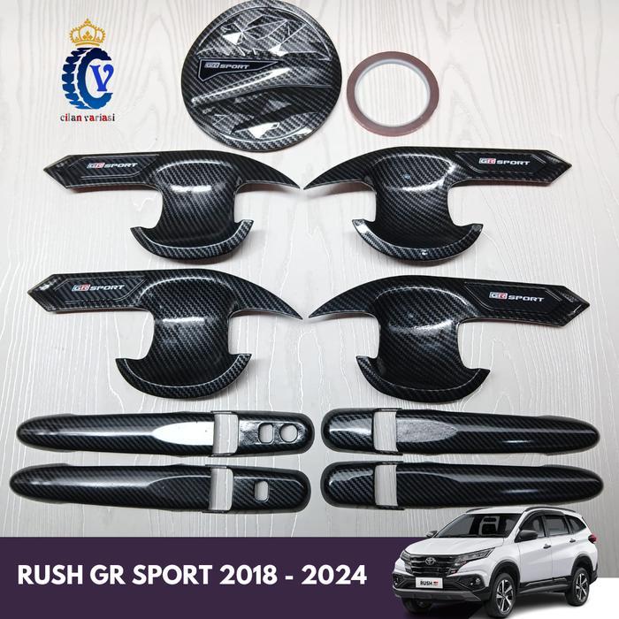 Paket Cover Handle Outer Pintu Tutup Tangki Bensin Mobil Rush GR Sport 2018 - 2024 Carbon