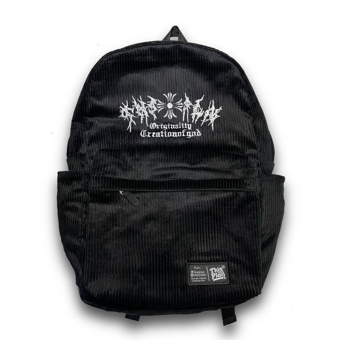 BACKPACK CORDUROY GARAGA FULL BLACK THISPLAN HITAM