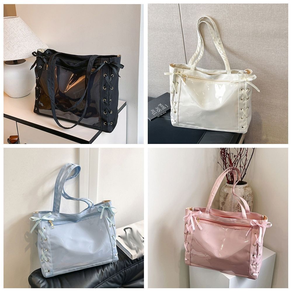 Pouch Bag Single Badge Itabag Simple Itabag Cross Ribbon Badge Display Transparent Pocket Lace-up