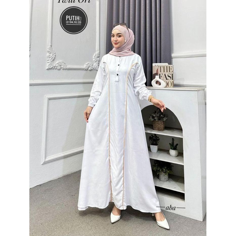 Nikmat Batik - Gamis Twil Ori Gamis Polos Asesoris Tali Pita Busui Kancing Depan Bisa Cod