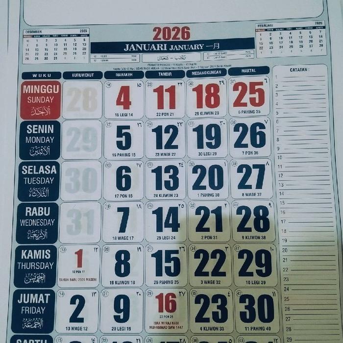 "New" Kalender Dinding 2026 Berbagai Ukuran Lengkap Dengan Desain Bulanan Dan Mingguan ada berbagai