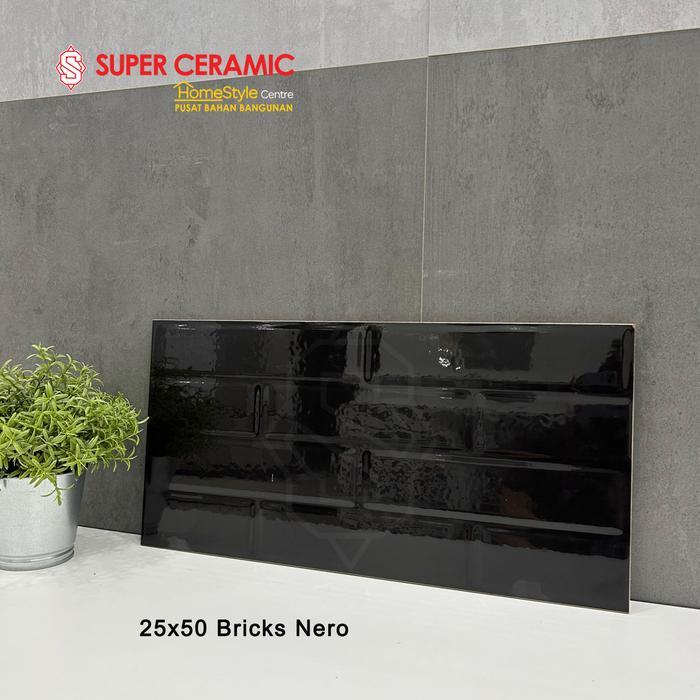 HABITAT 25x50CM Keramik Dinding Bata Hitam - BRICKS NERO Kualitas Premium