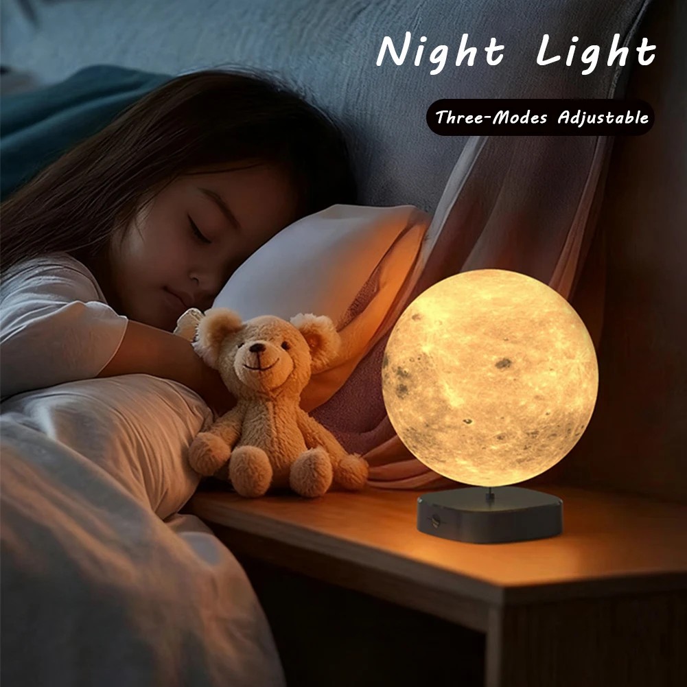 Levitating Moon Lamp, Magnetic Floating Moon Lamp Spinning Luna Night Light with 3 Color Modes, for