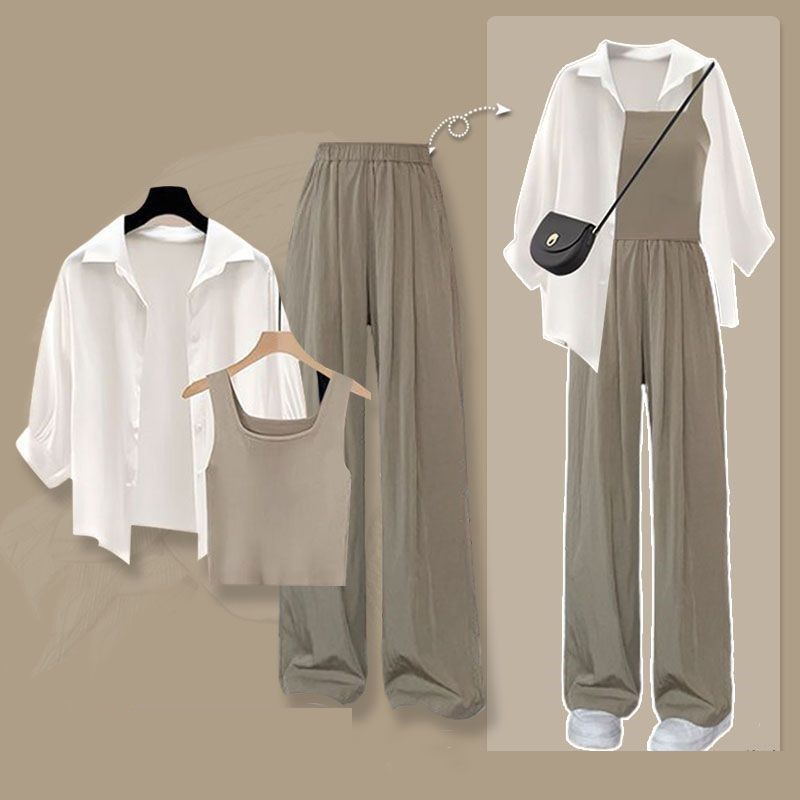 2025 Summer New Fashion Tracksuit Matching Set Women's Elegant White Sunscreen Shirt+Vest+Casual