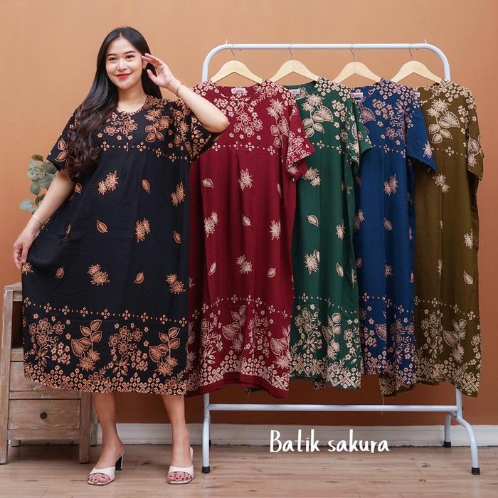 Daster Jumbo LD 140 Nola Motif Printing Batik Sakura Pekalongan Baju Dress Piyama Kimono Panjang