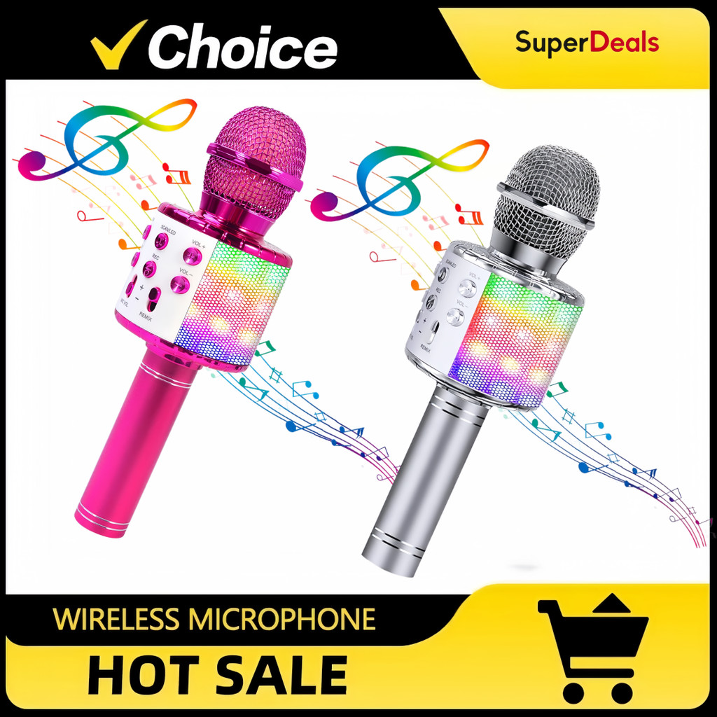 Bluetooth Microphones Singing Mic with Disco Lights, Echo Effect, Built-in Speaker Portable Karaoke
