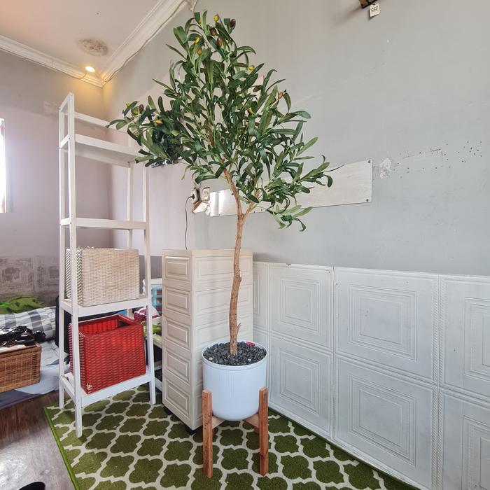 Tanaman Hias Artificial Besar Pohon Zaitun Plastik Pot Nordic