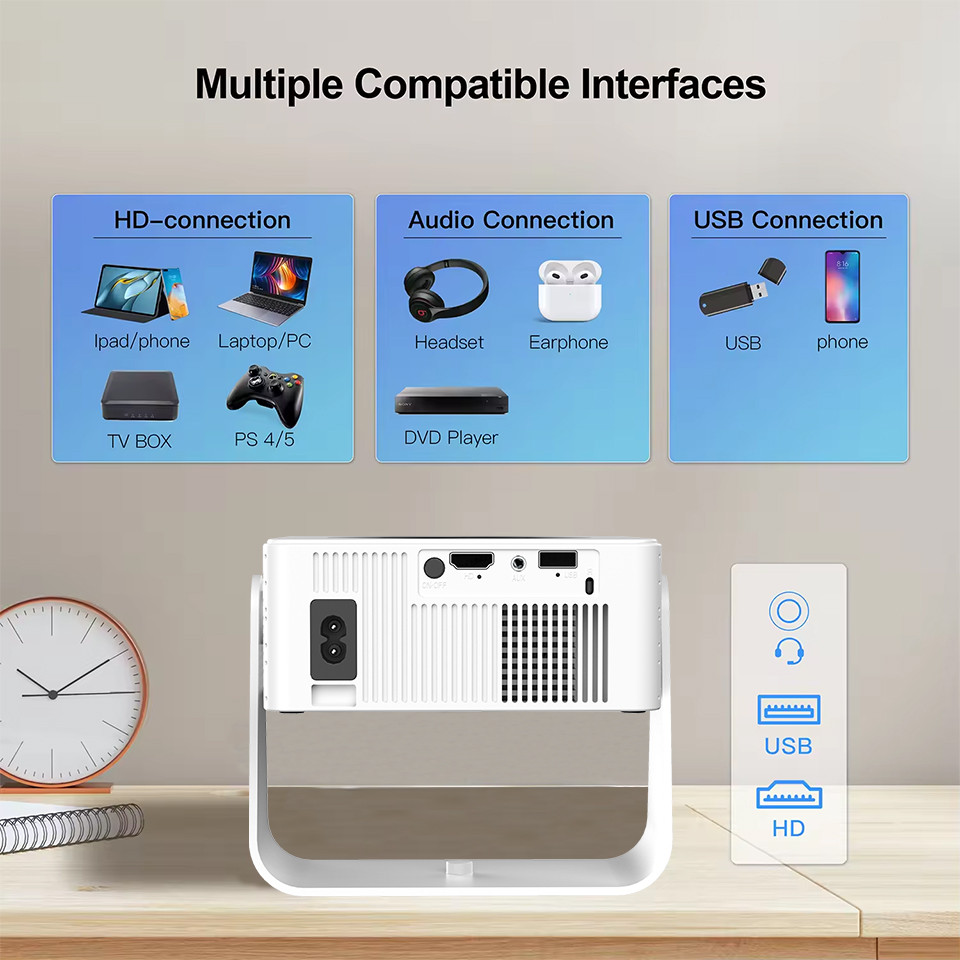 4K Digital HD Projector 1080P Video Smart Projector Android 13 Outdoor Theater with HDMI USB