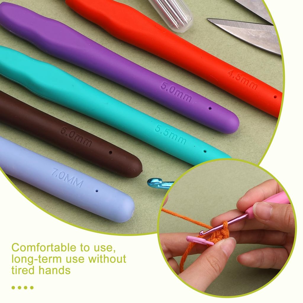 Fenrry Crochet Hook Set Crochet Needle Kit Beginner Yarn Needles Green Case and Crochet Accessories