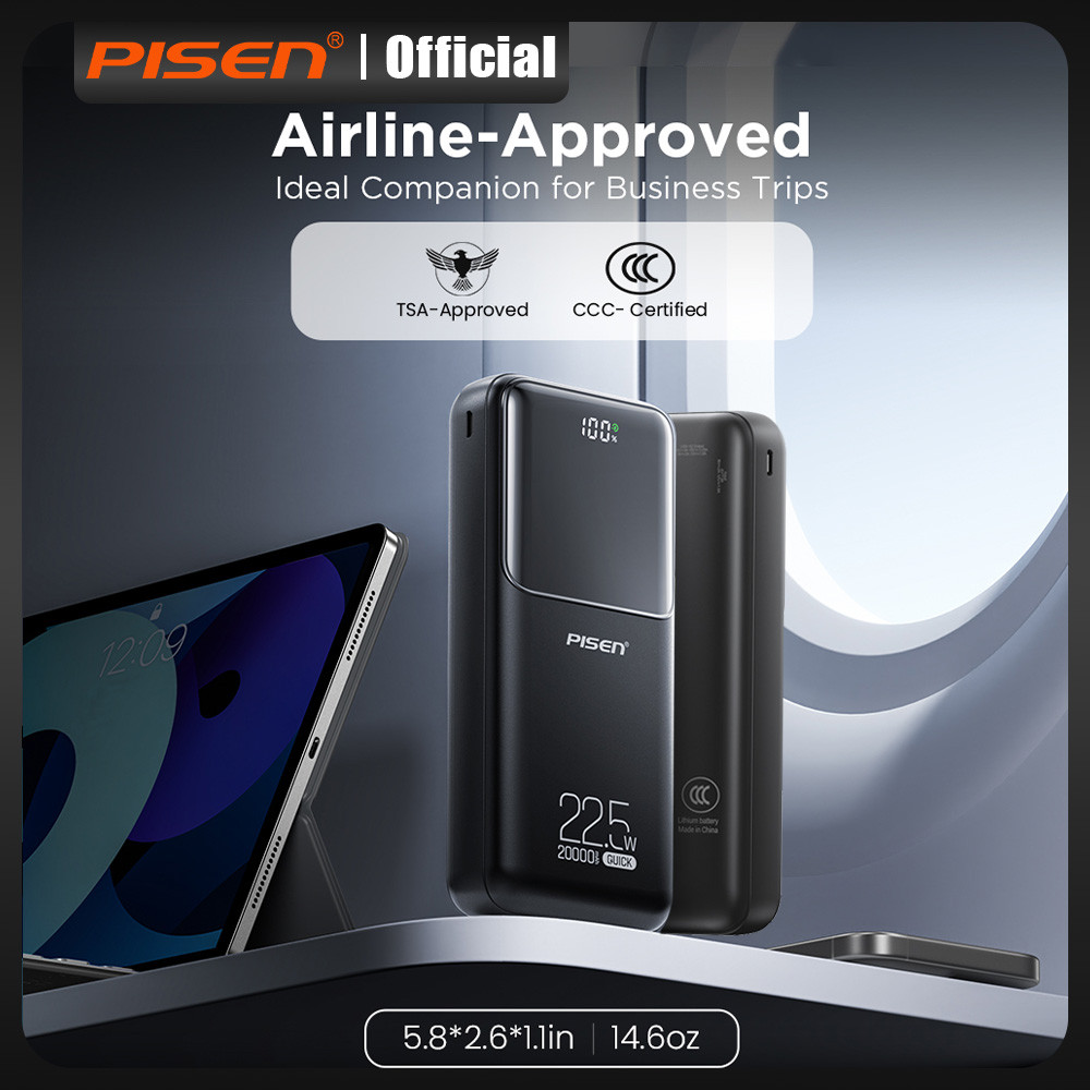 PISEN Quick 22.5W 20000mAh Power Bank - Triple Port Fast Charger with Safety Protection & LED