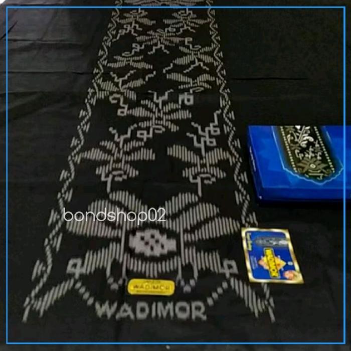 Sarung Wadimor Tumpal Kembang Asli Original Hitam Dewasa Muslim Kombinasi Kain Tenun