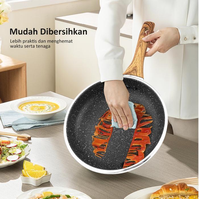 [MALL DAY] freemir Teflon Penggorengan 24 cm Granit Kayu Set Wajan+Spons Wajan Anti Lengket