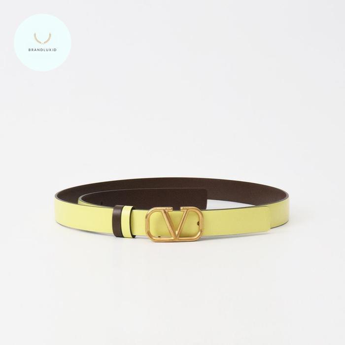DISKON Valentino V 2cm Belt Pale Yellow Teak Brown READY STOCK