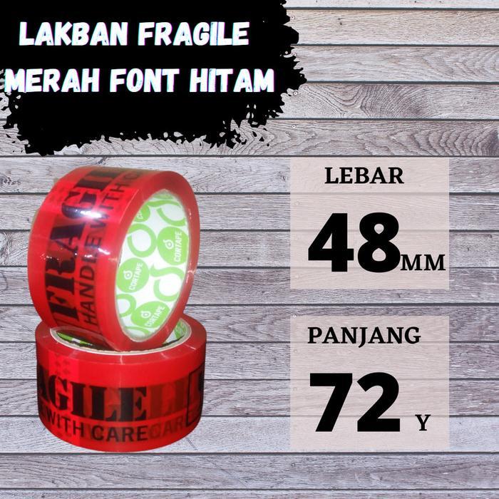 LAKBAN CORTAPE MERAH FONT HITAM - SELOTIP FRAGILE MERAH TULISAN HITAM