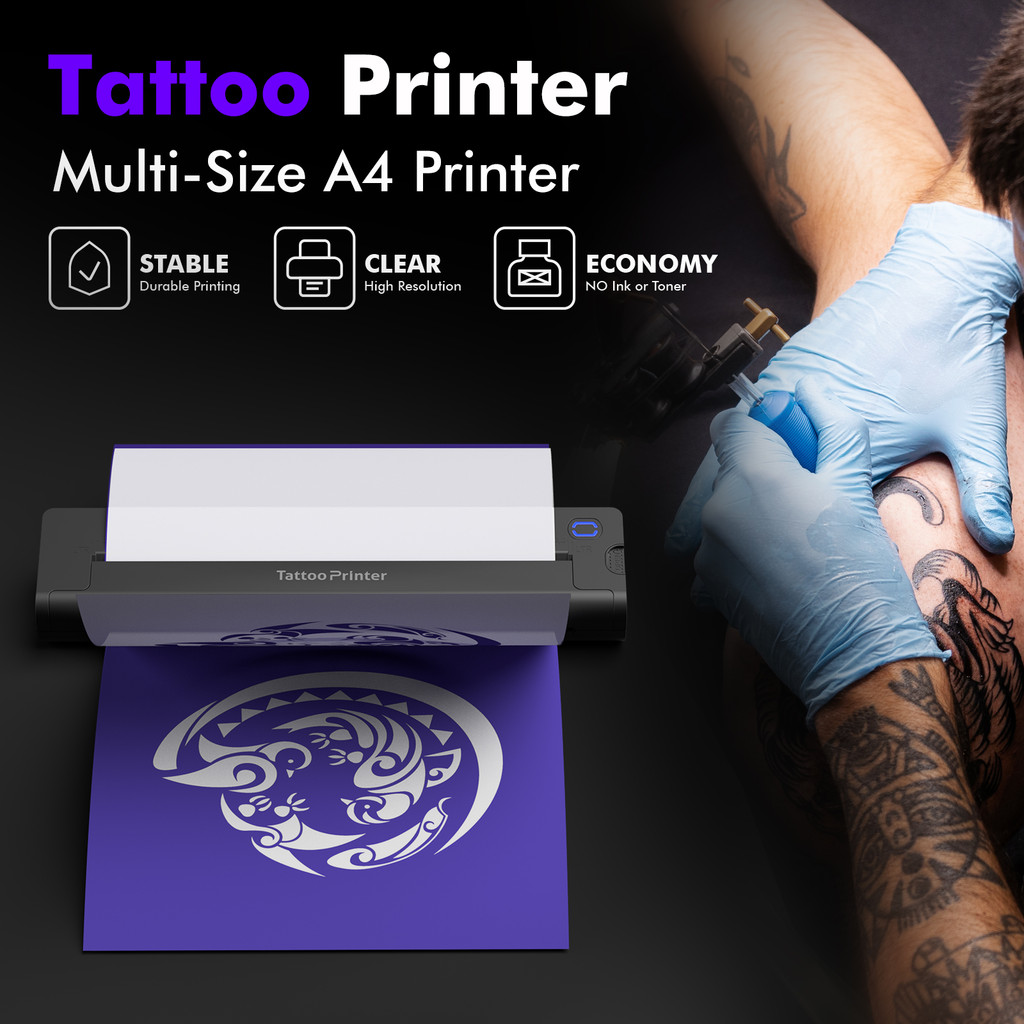 A4 Tattoo Printer Mini Portable Printer Adhesive Label Printer Black Suitable For Commercial/Home