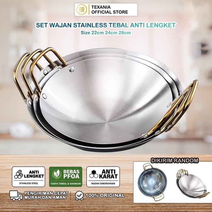 [GMA DAPAT 3 WAJAN] Texania Wajan Stainless Tebal Anti Lengket - Wajan Resto - Wajan Hotel - 3