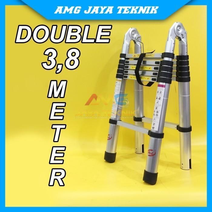 TANGGA ALUMUNIUM TELESKOPIK A 3,8 M DOUBLE / TANGGA LIPAT / merk HL