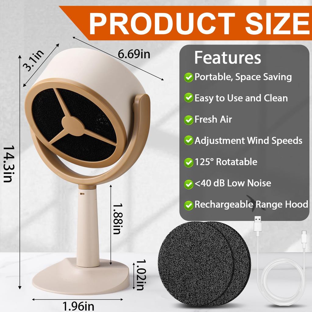 USB Desktop Range Hoods Rechargeable Exhaust Fan Adjustable Angle USB Plug for BBQ Hot Pot Kitchen