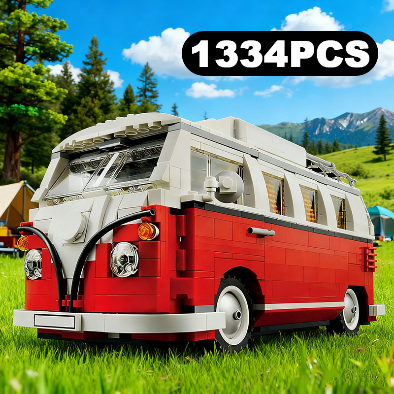 1334PCS Camper Van Building Blocks Bus Model Classic Camping Car Minibus Vehicle Assemble Bricks