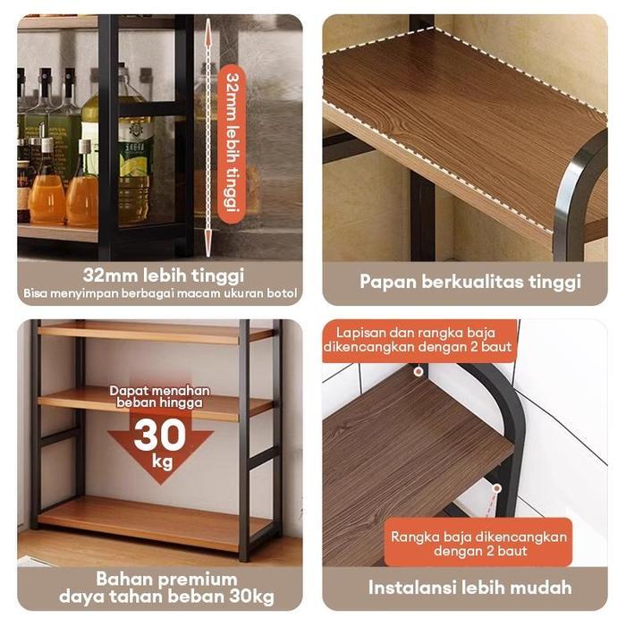Rak Serbaguna Stainless Steel Penyimpanan 2 Susun Rak bumbu dapur Estetik Rak Sudut Dapur Kayu Putih