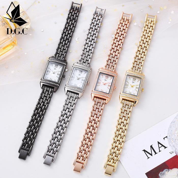 DGC 1008 Jam Tangan Wanita Alloy Stainless Steel Berlian Korea Elegan Kuarsa Persegi Panjang Jam