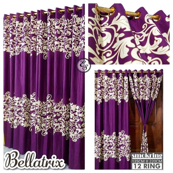 Tirai Pintu dan Gorden Jendela Motif Bellatrix Ungu Tua Smokring 12 Murah