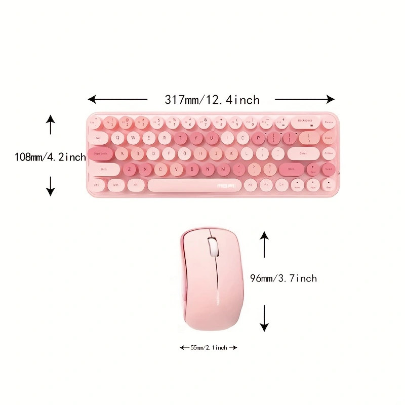 MOFII Wireless Keyboard and Mouse, Cute Colorful 68 Round Keycap Compact Keyboard for Computer,