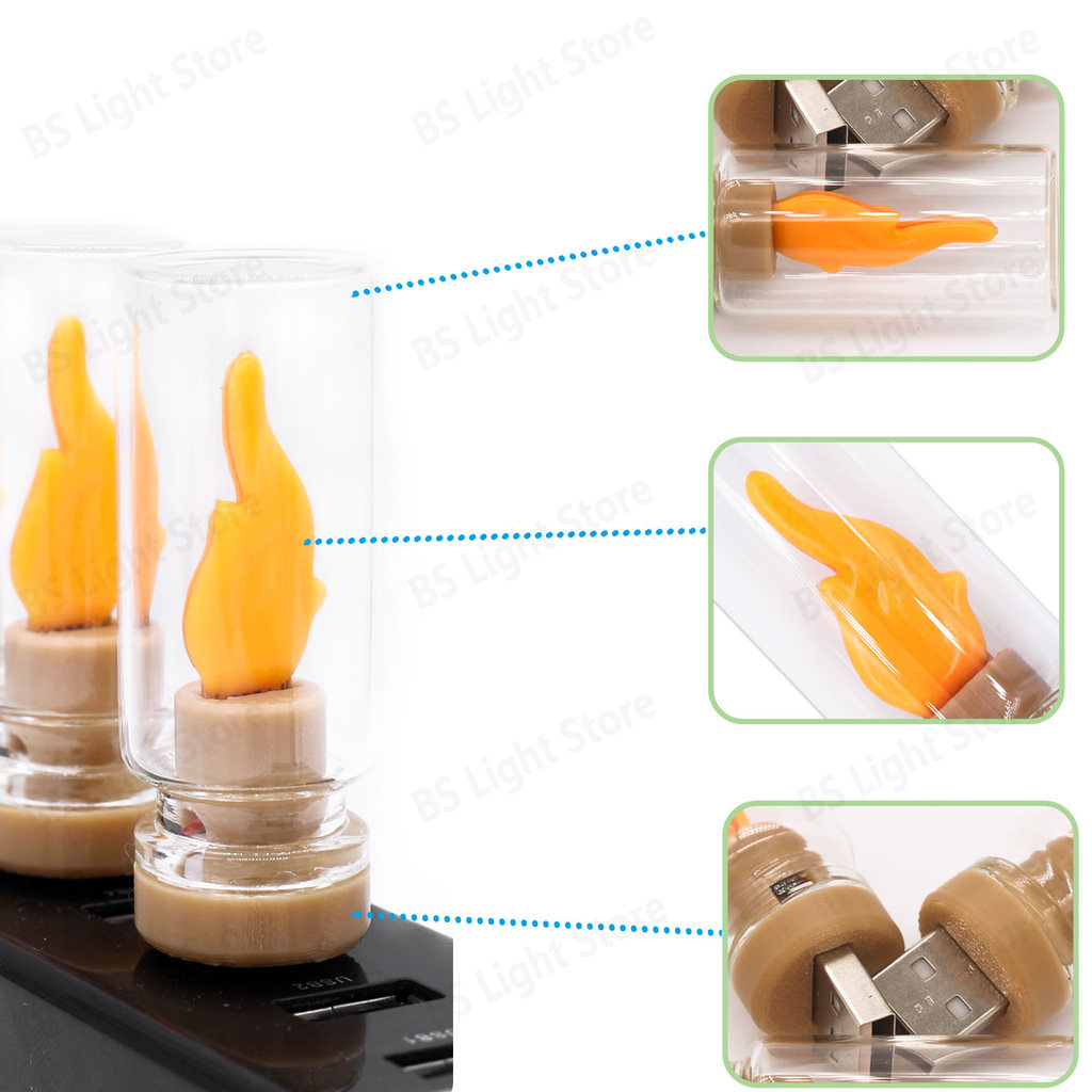 LED 5V Flame Bulb Fire LED USB Candle Light Bulb Flashing Flame Decorative Yellow For home light