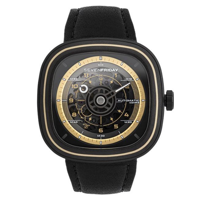 ORIGINAL SEVENFRIDAY T2/06 Jam Tangan Automatic Skeleton Hitam Emas READY STOCK