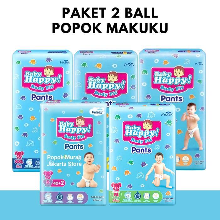 TEREMURAHTERLARIS READY SILAHKAN DIORDER PAKET 2 BALL PEMPERS BABY HAPPY BABY FIT PANTS S40 M34 L30