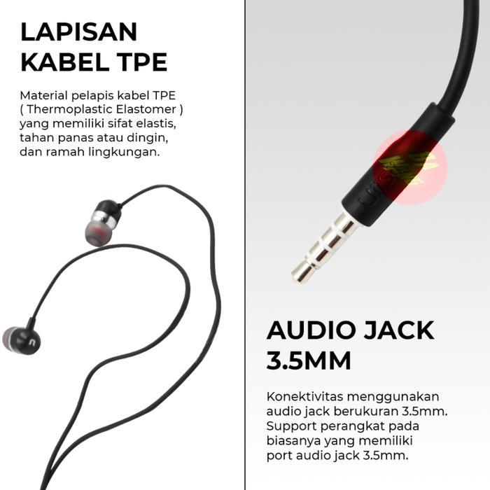 Uiisii U3 Wired Bass Handsfree Headset In-Ear Earphone Microphone Terbaik