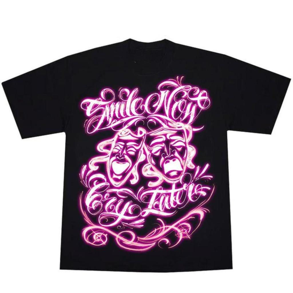 Smile Now Cry Later Airbrushed Pink Chicano Tattoo, Chicano Art,Gangxter Clothes Cholo, Lowrider, Ch
