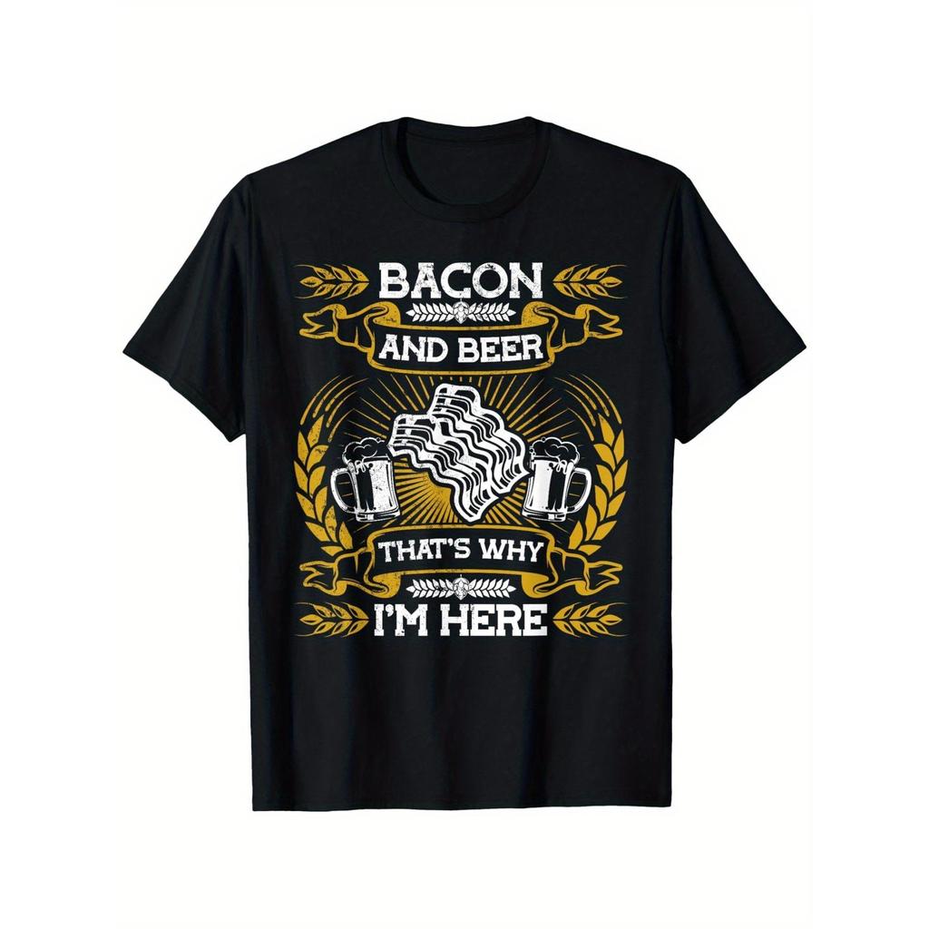 Bacon & Beer Lovers Graphic T-Shirt - 100% Cotton 180gsm Relaxed Fit Unisex Tee with Bold Breakfast 