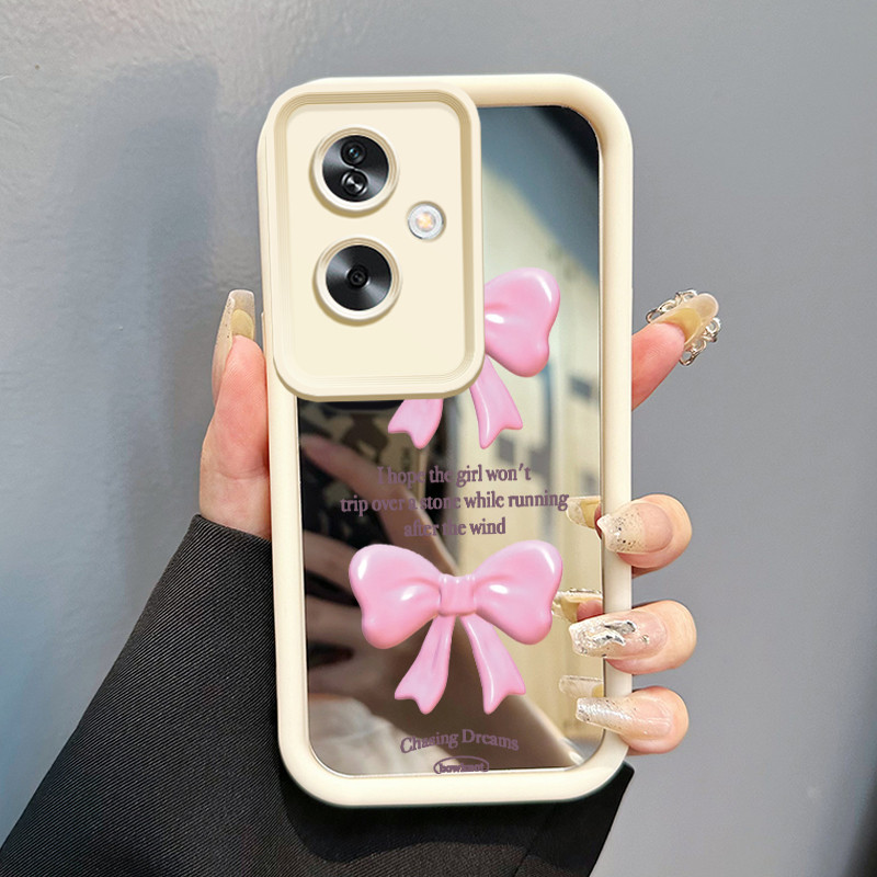 Casing Hp Untuk OPPO A79 5G Case Pink bow 3D Tiga Dimensi Cesing Mirror Kasing Kemudahan cermin Kesi