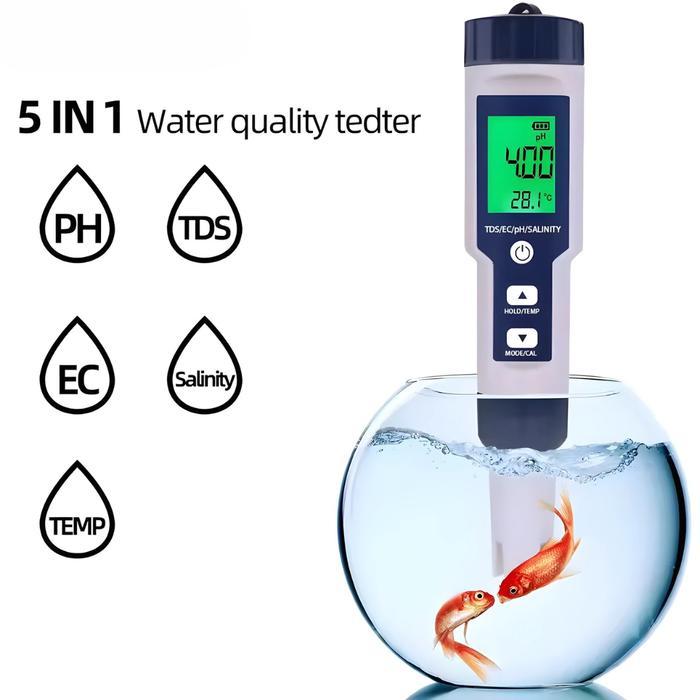 Ph Meter Digital / Alat Ukur Kualitas Air Digital 5In1 Ph Tds Ec Meter Pen