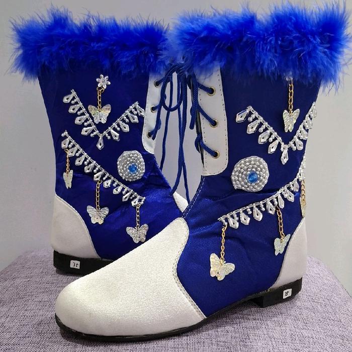 Sepatu Mayoret Biru Putih Gold Tali Depan Boots