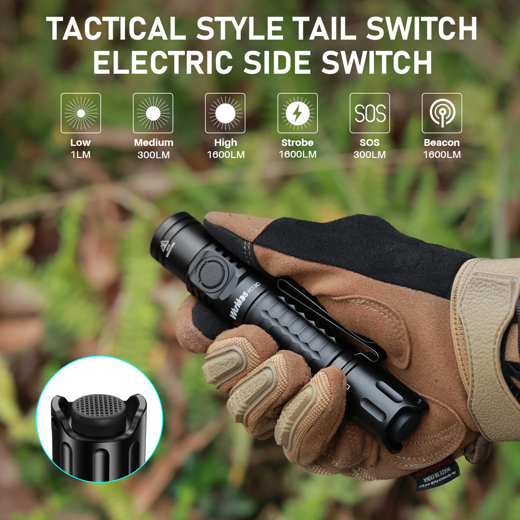 Wurkkos FC12C Tactical Flashlight 1600LM Self Defense Torch 18650 Emergency Light IP68 Waterproof