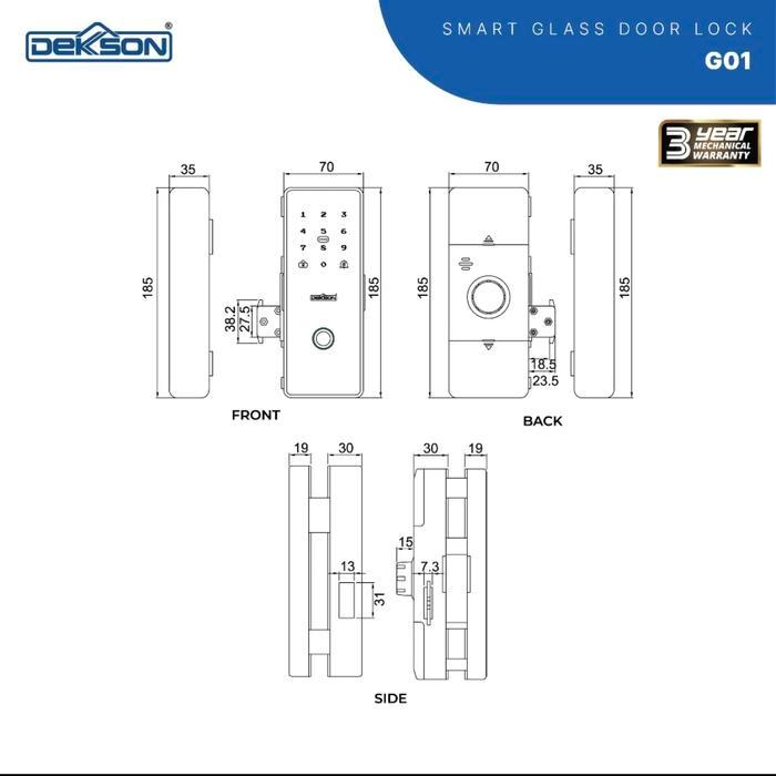 SMART GLASS DOOR DEKKSON G01 SMART GLASS DOOR LOCK BLACK (RIGHT)