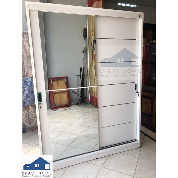 lemari pakaian lemari baju slide pintu geser putih ukuran 150 olympic