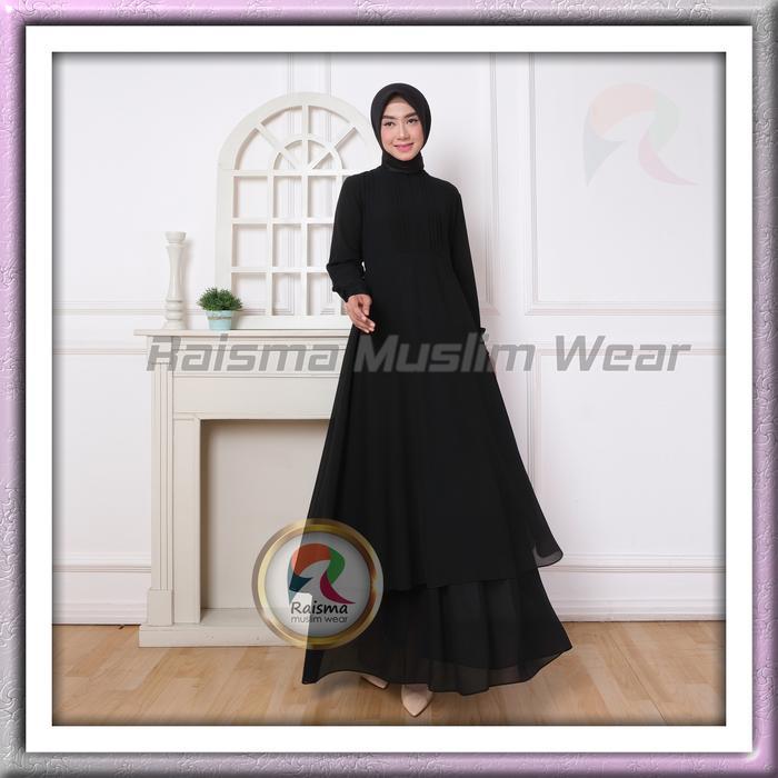 Raisma - Raisma - Mafaza Gamis Ceruty Polos Wanita 3 Warna Hitam Putih Broken White