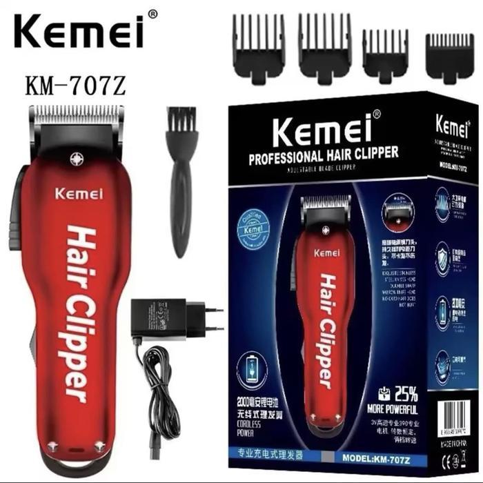 Mesin Cukur Kemei KM 707Z Hair Clipper Cordless Barber Original - Merah