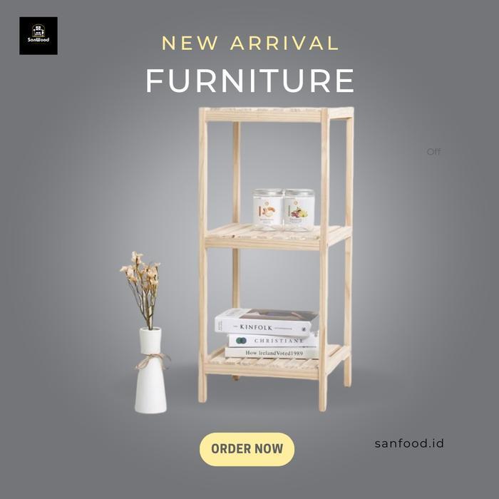 SanWood Rak Kayu 3 Susun Rak Susun Serbaguna Meja Minimalis Rak Tanaman Meja Sudut