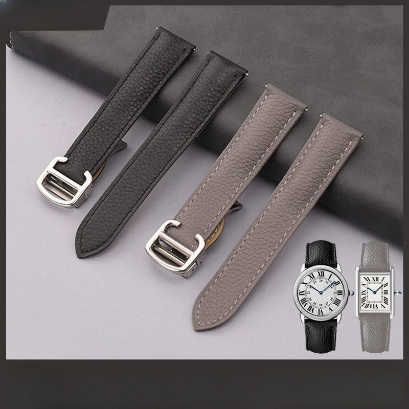Lichee Pattern Genuine Leather Watch Strap for Cartier Tank London Solo 16 17 20 22 23mm Men Women