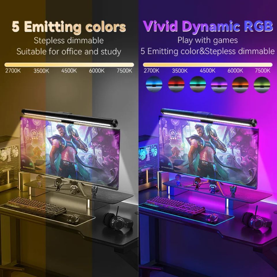 USB Stepless Dimming Screen Hanging Lights Curved Screen Monitor Light Bar RGB Background Atmosphere