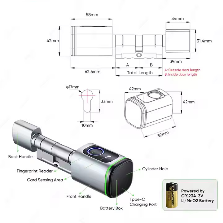 Smart Cylinder Lock TTlock Biometric Fingerprint Card Euro Cylinder Lock Electronic Smart Door Lock