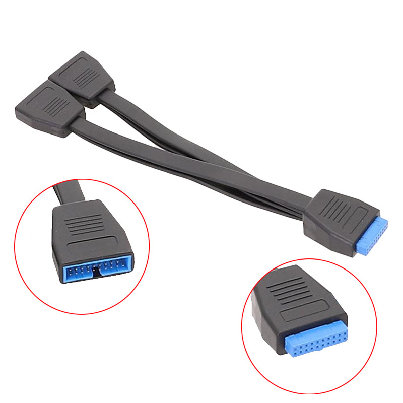 RGEEK 20cm Motherboard USB3.0 19PIN 20PIN Header 1 to 2 Extension Splitter Cable, Internal USB 3.0