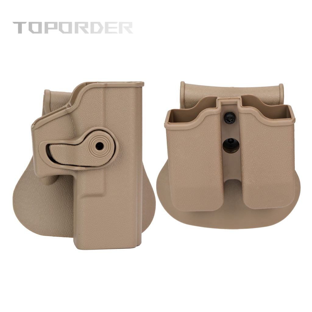 Glock pistol tactical holster, suitable for Glock G17, G19, G22, G23 9mm double magazine pocket