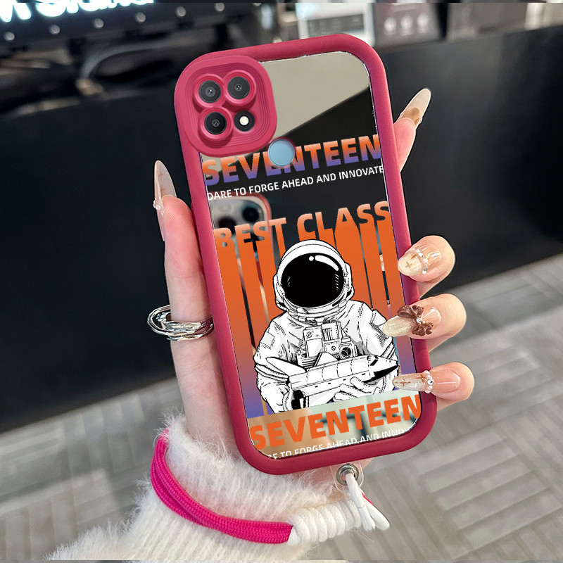 Casing Hp untuk OPPO A15 A15s A35 4G Case Casing astronot pola Silikon Softcase Kasing HP tali gantu